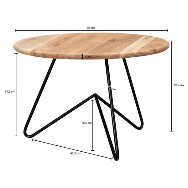 Rootz sohvapöytä 60x39,5x60 cm akaasia massiivipuuta - metallinen sohvapöytä - Design olohuoneen pöytä pyöreä - Massiivinen sohvapöytä - Pieni pöytä o