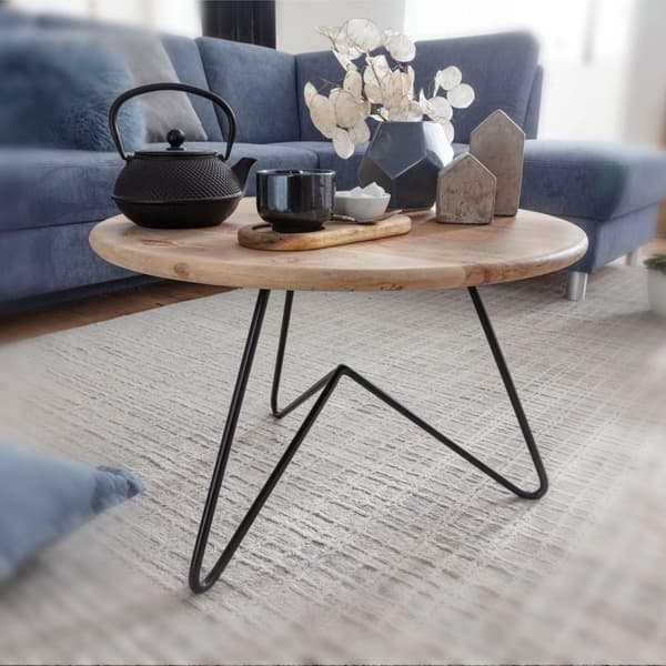 Rootz sohvapöytä 60x39,5x60 cm akaasia massiivipuuta - metallinen sohvapöytä - Design olohuoneen pöytä pyöreä - Massiivinen sohvapöytä - Pieni pöytä o