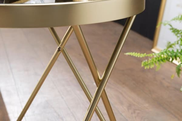 Rootz Design Sidobord 42x46x42cm Runt Svart - Matt Guld - Designerglas vardagsrumsbord modernt - Glasbord med metallram - Litet soffbord - Runt metall