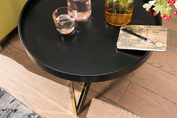 Rootz soffbord 58,5x42x58,5cm svart - guld soffbord metall runt - Designer retro soffbord modernt - Litet loungebord med metallram - Runt brickbord me