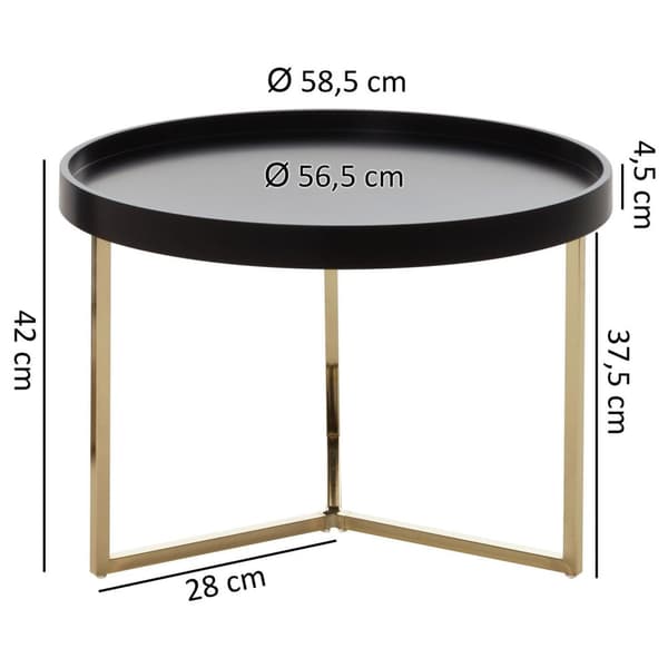 Rootz soffbord 58,5x42x58,5cm svart - guld soffbord metall runt - Designer retro soffbord modernt - Litet loungebord med metallram - Runt brickbord me