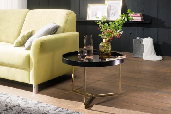Rootz soffbord 58,5x42x58,5cm svart - guld soffbord metall runt - Designer retro soffbord modernt - Litet loungebord med metallram - Runt brickbord me