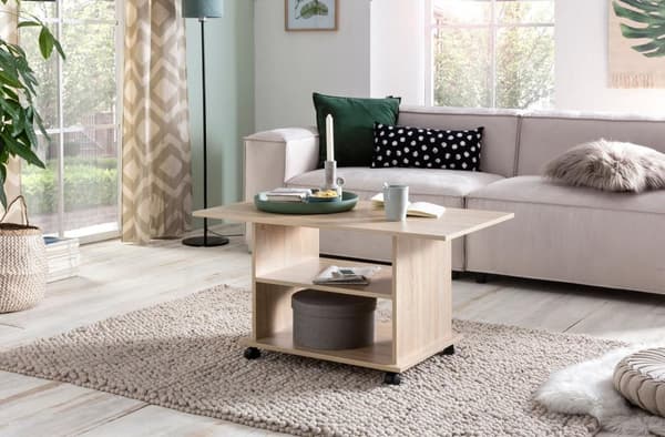 Rootz Design sofabord 95 x 51 x 54,5 cm Sonoma drejeligt med hjul - Sofabord Sofabord - Sofabord Loungebord - Sofabord med opbevaringsplads