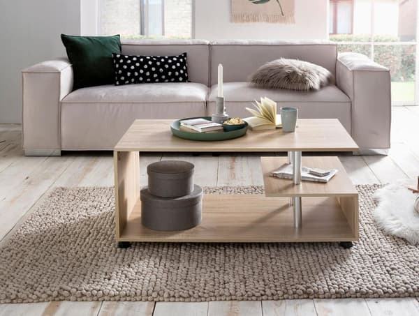 Rootz Design sofabord 105 x 48,5 x 60 cm Sonoma drejeligt med hjul - Sofabord Sofabord - Sofabord Loungebord - Sofabord med opbevaringsplads