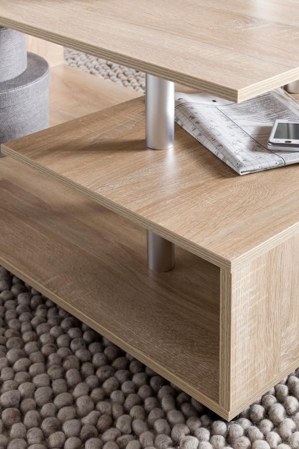 Rootz Design sofabord 105 x 48,5 x 60 cm Sonoma drejeligt med hjul - Sofabord Sofabord - Sofabord Loungebord - Sofabord med opbevaringsplads