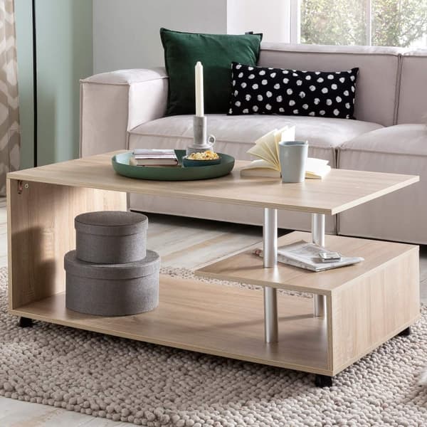 Rootz Design sofabord 105 x 48,5 x 60 cm Sonoma drejeligt med hjul - Sofabord Sofabord - Sofabord Loungebord - Sofabord med opbevaringsplads