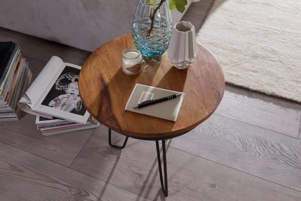 Rootz sidebord 43 x 45 x 43 cm Sheesham træ metal sofabord - Industriel stil Ægte træ borde Stue - Træbord Sofabord Metal ben - Anstellisch Dekotisch