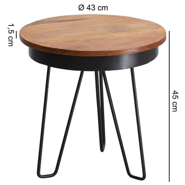 Rootz sidebord 43 x 45 x 43 cm Sheesham træ metal sofabord - Industriel stil Ægte træ borde Stue - Træbord Sofabord Metal ben - Anstellisch Dekotisch