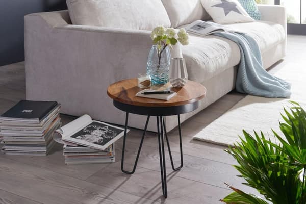 Rootz sidebord 43 x 45 x 43 cm Sheesham træ metal sofabord - Industriel stil Ægte træ borde Stue - Træbord Sofabord Metal ben - Anstellisch Dekotisch