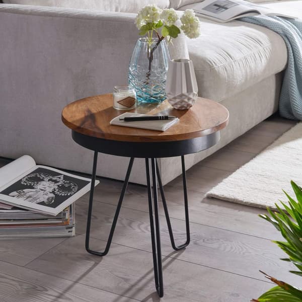 Rootz sidebord 43 x 45 x 43 cm Sheesham træ metal sofabord - Industriel stil Ægte træ borde Stue - Træbord Sofabord Metal ben - Anstellisch Dekotisch