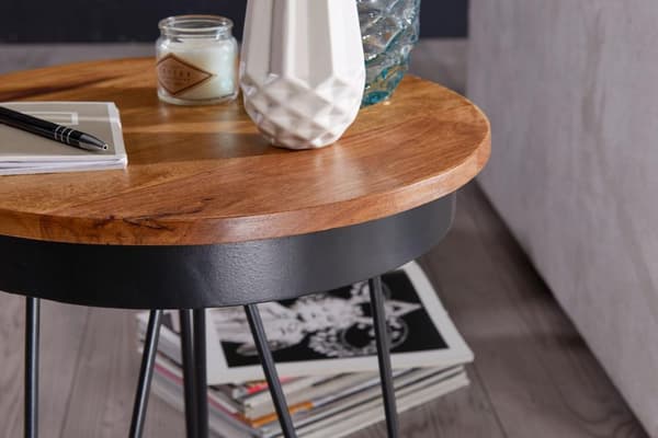 Rootz sidebord 43 x 45 x 43 cm Sheesham træ metal sofabord - Industriel stil Ægte træ borde Stue - Træbord Sofabord Metal ben - Anstellisch Dekotisch
