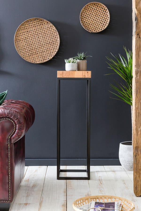 Rootz sidebord 30 x 97 x 30 cm Akacie metal sidebord højt - Industriel stil lille bord Stue - Træbord med metalben - Abstelltisch Blumentisch Naturlig