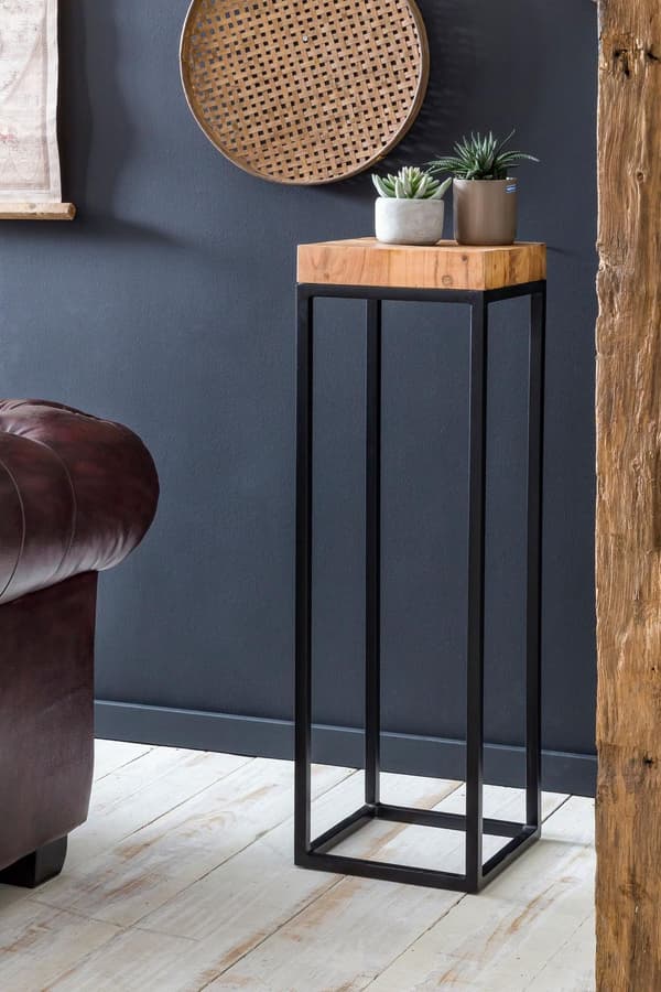 Rootz sidebord 30 x 97 x 30 cm Akacie metal sidebord højt - Industriel stil lille bord Stue - Træbord med metalben - Abstelltisch Blumentisch Naturlig