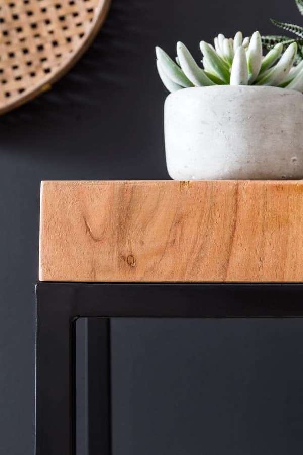 Rootz sidebord 30 x 97 x 30 cm Akacie metal sidebord højt - Industriel stil lille bord Stue - Træbord med metalben - Abstelltisch Blumentisch Naturlig