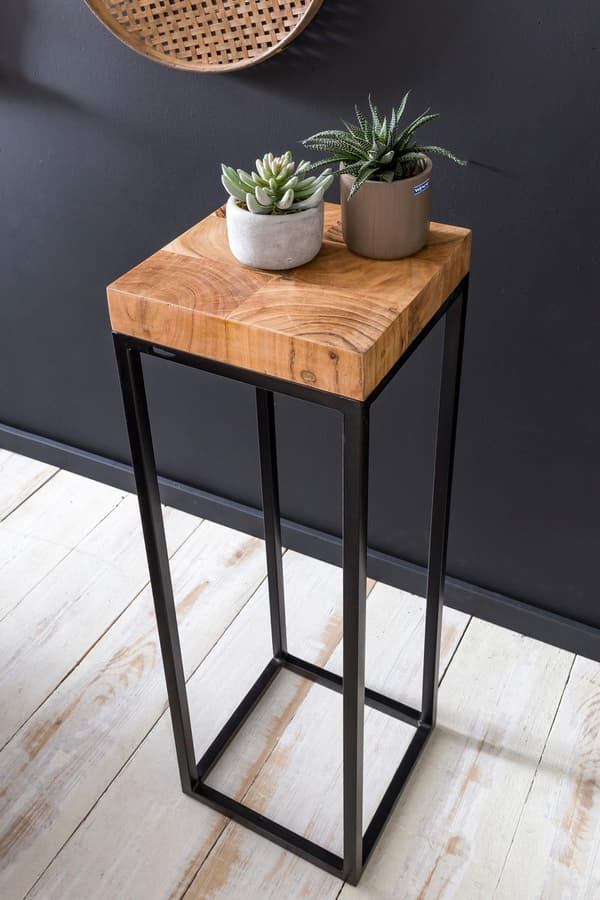 Rootz sidebord 30 x 97 x 30 cm Akacie metal sidebord højt - Industriel stil lille bord Stue - Træbord med metalben - Abstelltisch Blumentisch Naturlig