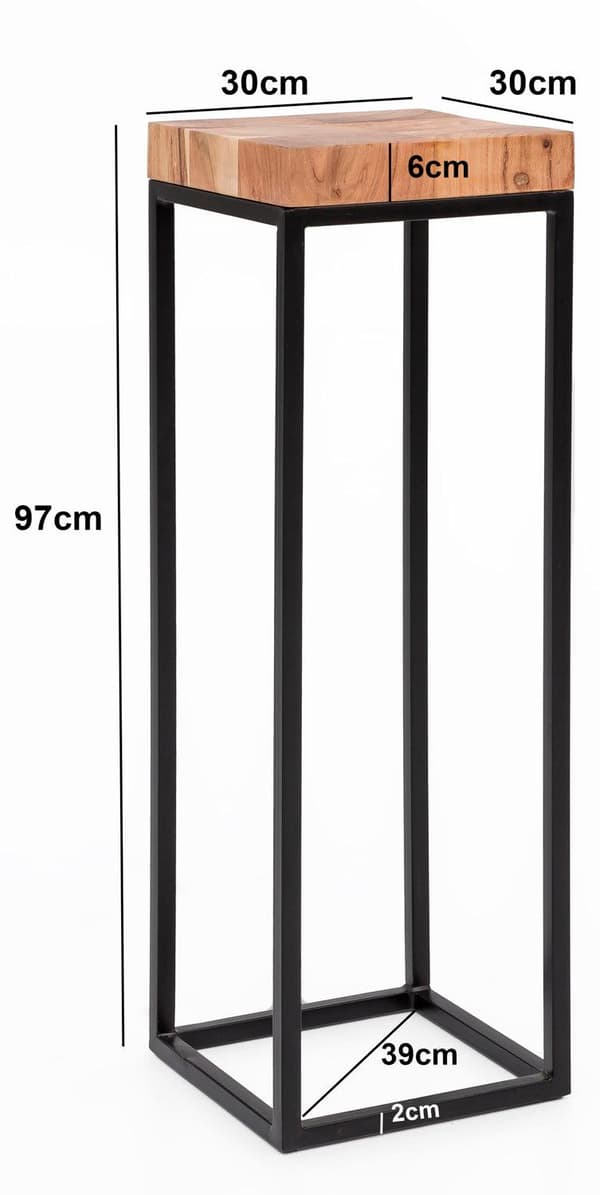 Rootz sidebord 30 x 97 x 30 cm Akacie metal sidebord højt - Industriel stil lille bord Stue - Træbord med metalben - Abstelltisch Blumentisch Naturlig