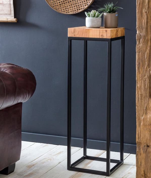 Rootz sidebord 30 x 97 x 30 cm Akacie metal sidebord højt - Industriel stil lille bord Stue - Træbord med metalben - Abstelltisch Blumentisch Naturlig