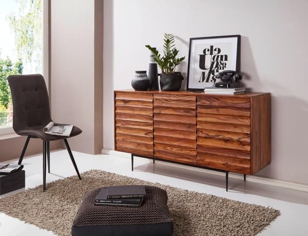 Rootz skänk Sheesham massivt trä 150x81x41 cm rustik byrå - Design Skänk Large - Hög byrå med 3 dörrar massivt trä - Golvskåp Vardagsrum Modernt