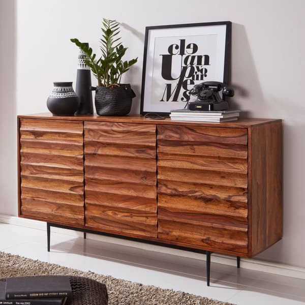 Rootz skänk Sheesham massivt trä 150x81x41 cm rustik byrå - Design Skänk Large - Hög byrå med 3 dörrar massivt trä - Golvskåp Vardagsrum Modernt