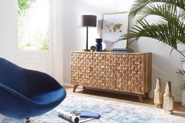 Rootz Room Skænk 140x78,5x40 cm Skænk Massivt træ Akacieskab Brun - Kommode i landlig stil med 3 skuffer & 2 låger - Entreskab ægte træ - Skuffe kommo
