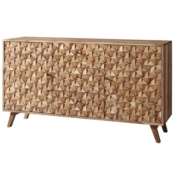 Rootz Room Skænk 140x78,5x40 cm Skænk Massivt træ Akacieskab Brun - Kommode i landlig stil med 3 skuffer & 2 låger - Entreskab ægte træ - Skuffe kommo