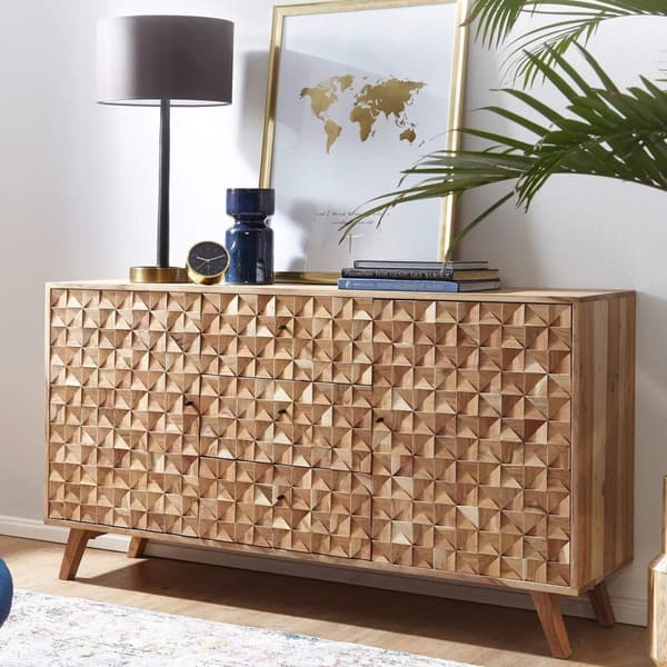 Rootz Room Skænk 140x78,5x40 cm Skænk Massivt træ Akacieskab Brun - Kommode i landlig stil med 3 skuffer & 2 låger - Entreskab ægte træ - Skuffe kommo