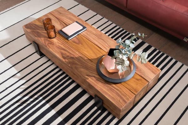 Rootz sofabord 115x22x44 cm Sheesham massivt træ - metal sofabord - Design Stuebord Moderne - Stubentisch brun - sort - Designer sofabord massivt - Bo