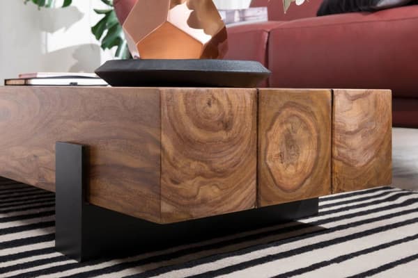 Rootz sofabord 115x22x44 cm Sheesham massivt træ - metal sofabord - Design Stuebord Moderne - Stubentisch brun - sort - Designer sofabord massivt - Bo