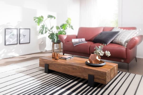 Rootz sofabord 115x22x44 cm Sheesham massivt træ - metal sofabord - Design Stuebord Moderne - Stubentisch brun - sort - Designer sofabord massivt - Bo