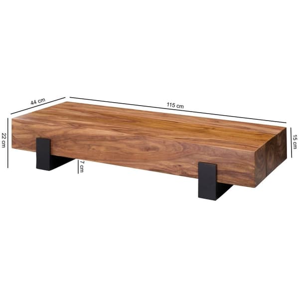 Rootz sofabord 115x22x44 cm Sheesham massivt træ - metal sofabord - Design Stuebord Moderne - Stubentisch brun - sort - Designer sofabord massivt - Bo