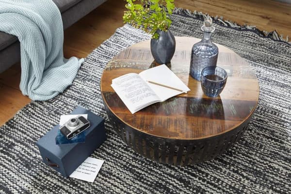 Rootz soffbord 70x33x70 cm trä - vardagsrumsbord i metall Industriellt - Trådkorgsbord vardagsrum - Soffbord med metallstomme - Club Table Loungebord