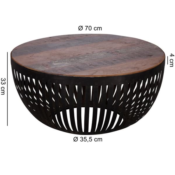 Rootz soffbord 70x33x70 cm trä - vardagsrumsbord i metall Industriellt - Trådkorgsbord vardagsrum - Soffbord med metallstomme - Club Table Loungebord