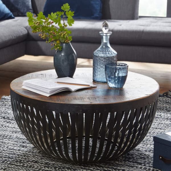 Rootz soffbord 70x33x70 cm trä - vardagsrumsbord i metall Industriellt - Trådkorgsbord vardagsrum - Soffbord med metallstomme - Club Table Loungebord
