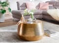 Miniatyrbild 3 av 6: Rootz Soffbord 60x36x60 cm Sidobord i aluminium Guld Orientaliskt Runt - Platt hamrat soffbord metall - Design Vardagsbord Modernt - Loungebord Indian