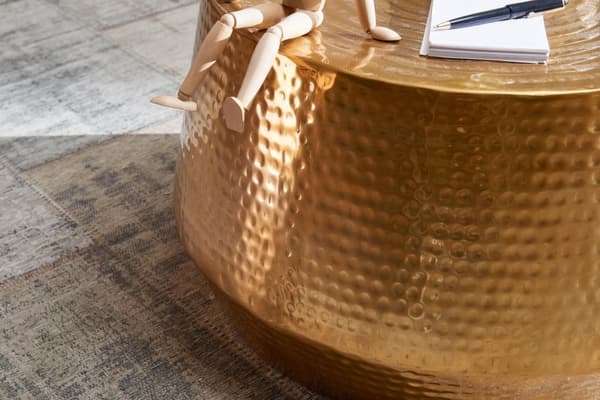 Rootz Soffbord 60x36x60 cm Sidobord i aluminium Guld Orientaliskt Runt - Platt hamrat soffbord metall - Design Vardagsbord Modernt - Loungebord Indian