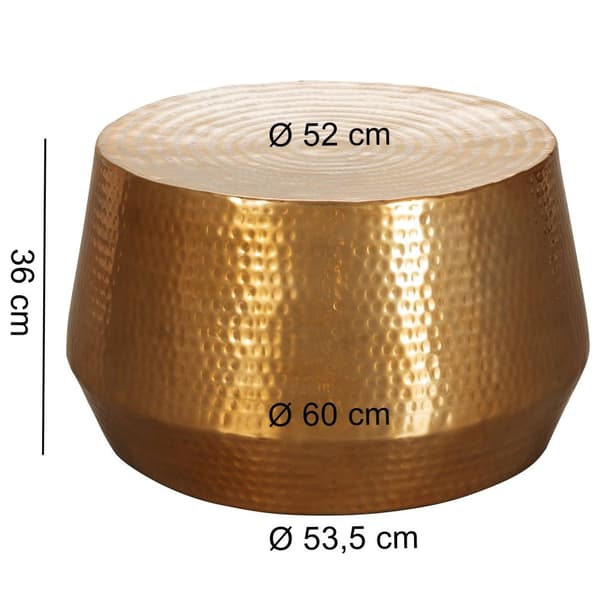 Rootz Soffbord 60x36x60 cm Sidobord i aluminium Guld Orientaliskt Runt - Platt hamrat soffbord metall - Design Vardagsbord Modernt - Loungebord Indian