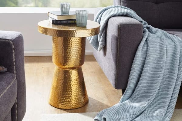 Rootz Design sivupöytä 43x59x43 cm alumiinikulta - Koristepöytä itämainen pyöreä - Designer arkistointipöytä metalli moderni - Pieni pöytä - Pieni Ham