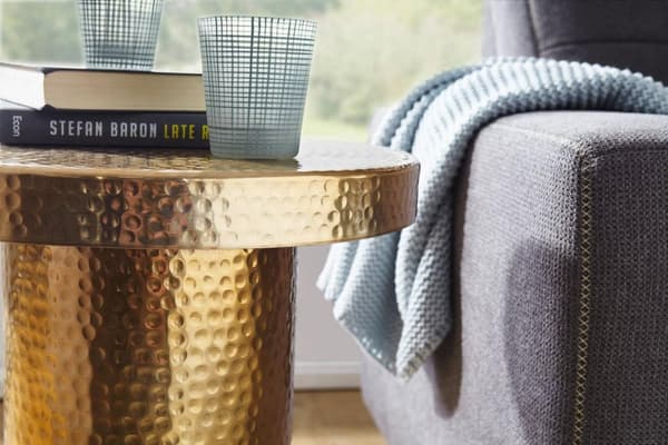 Rootz Design sivupöytä 43x59x43 cm alumiinikulta - Koristepöytä itämainen pyöreä - Designer arkistointipöytä metalli moderni - Pieni pöytä - Pieni Ham