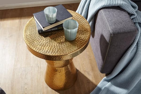 Rootz Design sivupöytä 43x59x43 cm alumiinikulta - Koristepöytä itämainen pyöreä - Designer arkistointipöytä metalli moderni - Pieni pöytä - Pieni Ham