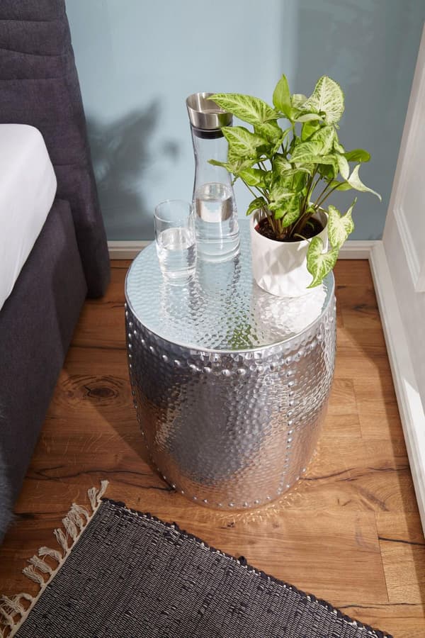 Rootz sidobord 42x49x42cm aluminium silver bord orientaliskt runt - Litet Hammerschlag Abstellisch - Designer arkivbord metall modernt - Smalt bord