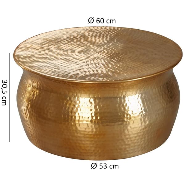 Rootz sofabord 60x30,5x60 cm aluminium guld sidebord orientalsk rundt - Fladhamret sofabord metal - Design stuebord moderne - Loungebord indisk stubbo