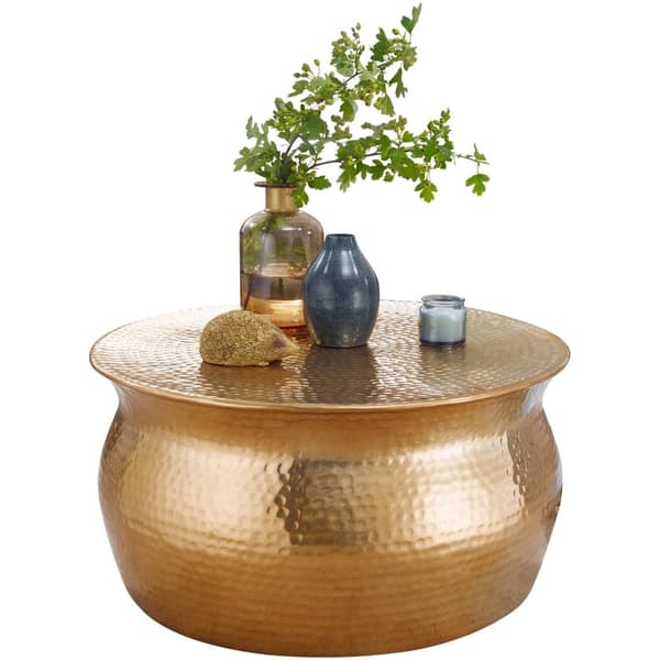 Rootz sofabord 60x30,5x60 cm aluminium guld sidebord orientalsk rundt - Fladhamret sofabord metal - Design stuebord moderne - Loungebord indisk stubbo