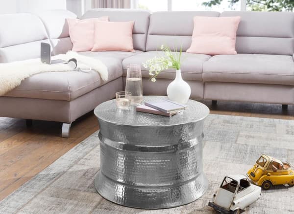 Rootz soffbord 62x41x62cm aluminium silver sidobord orientaliskt runt - Platt hamrat soffbord metall - Design vardagsrumsbord modernt - Loungebord ind