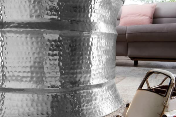 Rootz soffbord 62x41x62cm aluminium silver sidobord orientaliskt runt - Platt hamrat soffbord metall - Design vardagsrumsbord modernt - Loungebord ind
