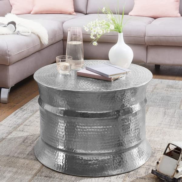 Rootz soffbord 62x41x62cm aluminium silver sidobord orientaliskt runt - Platt hamrat soffbord metall - Design vardagsrumsbord modernt - Loungebord ind