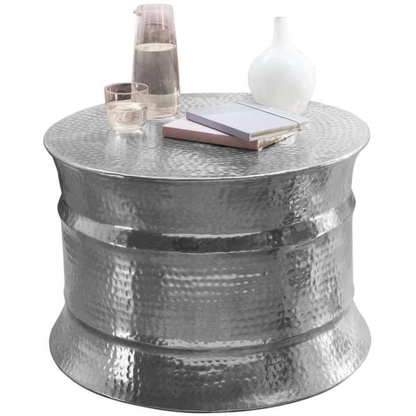 Rootz soffbord 62x41x62cm aluminium silver sidobord orientaliskt runt - Platt hamrat soffbord metall - Design vardagsrumsbord modernt - Loungebord ind