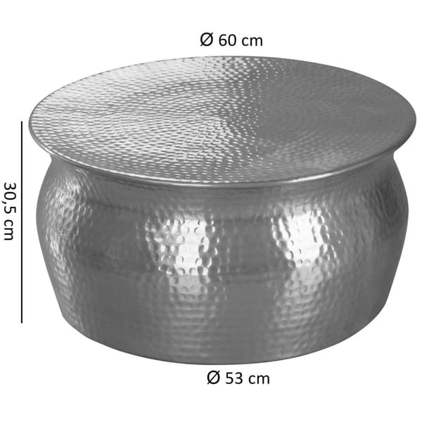 Rootz bord soffbord 60x30,5x60cm aluminium silver sidobord orientaliskt runt - Platt hamrat soffbord metall - Design vardagsrumsbord modernt - Loungeb