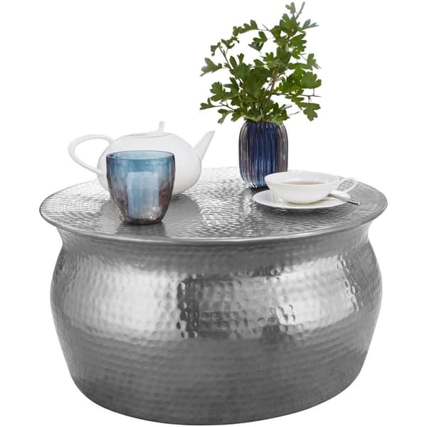 Rootz bord soffbord 60x30,5x60cm aluminium silver sidobord orientaliskt runt - Platt hamrat soffbord metall - Design vardagsrumsbord modernt - Loungeb