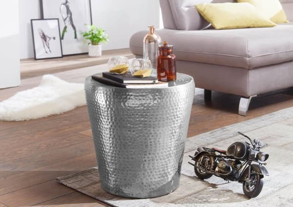 Rootz sidebord 41x41x41cm aluminium sølv bord orientalsk rundt - Lille Hammerschlag Abstellisch - Designer arkiveringsbord metal moderne - Smalt bord