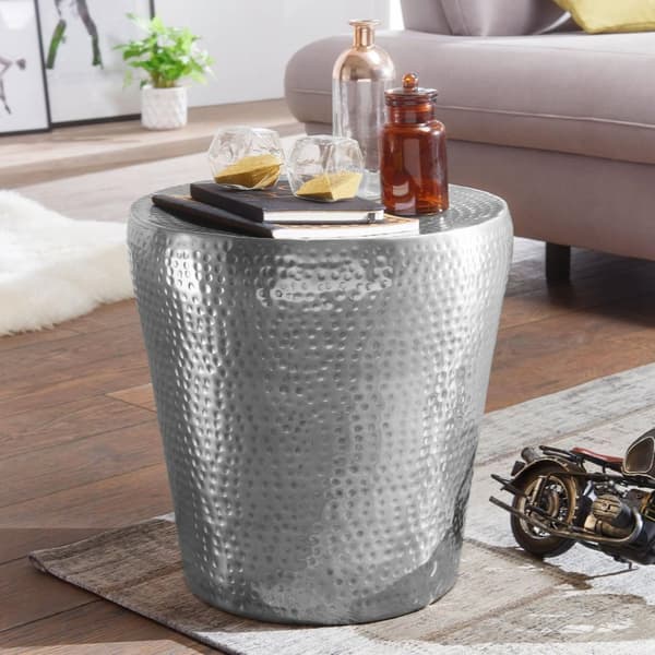 Rootz sidebord 41x41x41cm aluminium sølv bord orientalsk rundt - Lille Hammerschlag Abstellisch - Designer arkiveringsbord metal moderne - Smalt bord